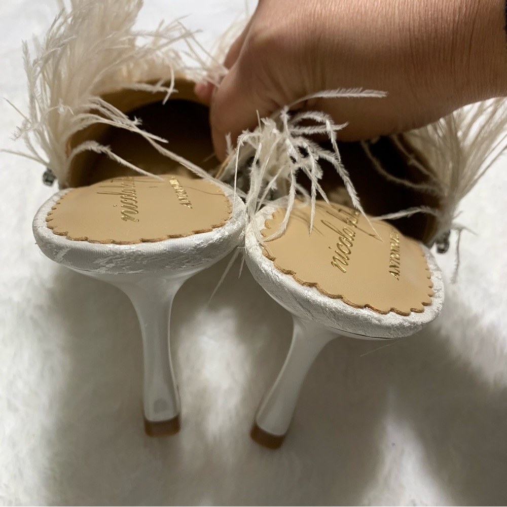 Antonio Melani x Nicola Bathie Liz Ostrich Feathers Rhinestone Dress Mules - Picture 15 of 16